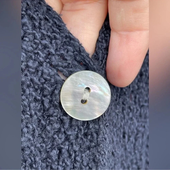 Laura Ashley Navy Blue Cardigan Sweater White Blue Embroidered Flowers Pockets L - Picture 2 of 8